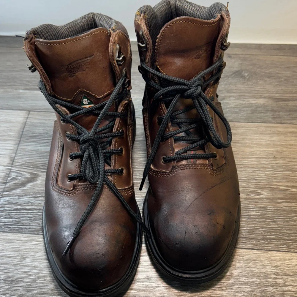 Red Wing Shoes Men's Dark Brown Leather Boots steel toe work boots men’s 9